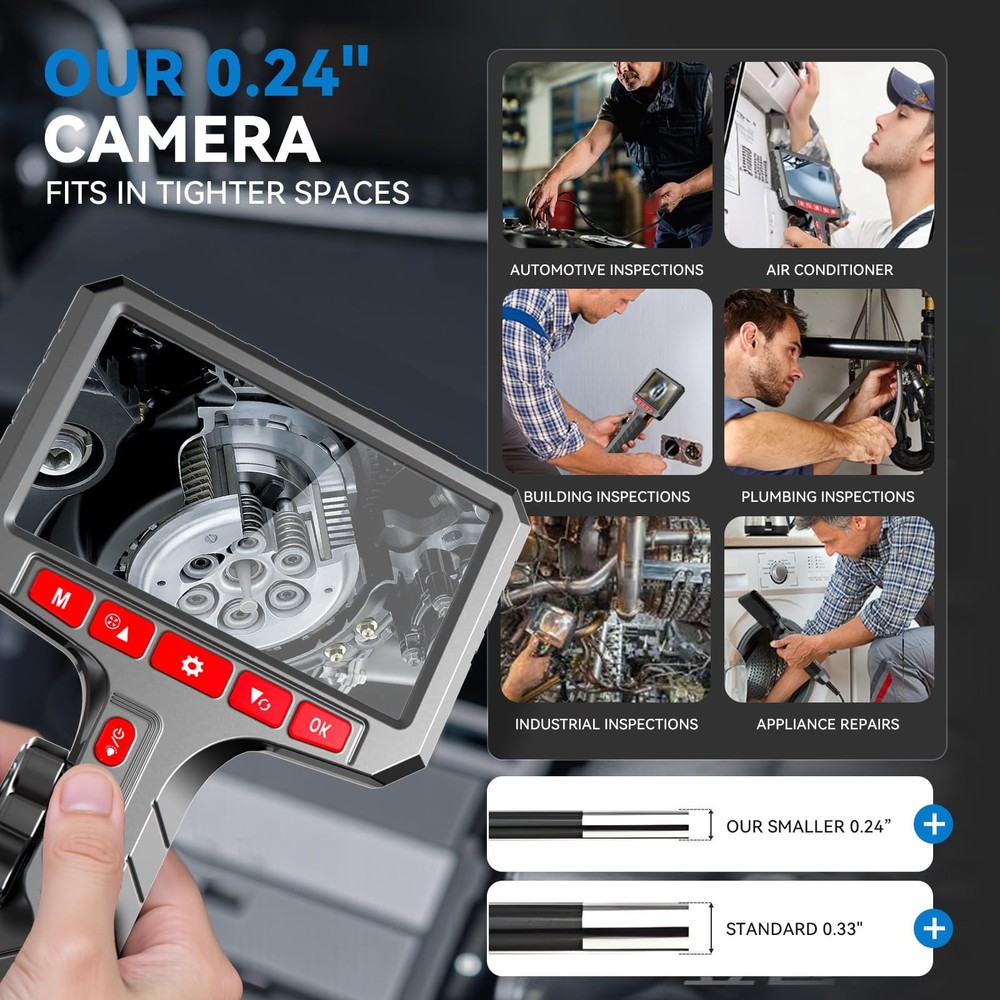 Articulating Borescope Camera with Screen, 2-Way Flexible Inspection Camera w...