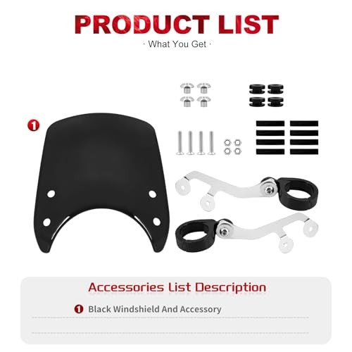 Motorcycle Adjustable Windshield Custom Compact Sport Black Windshield