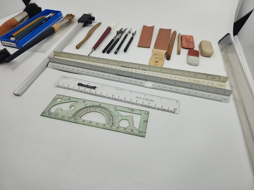 Vintage K&E & Etc Lettering Drafting Ruling Tools Lot Pens Stencils Tips School