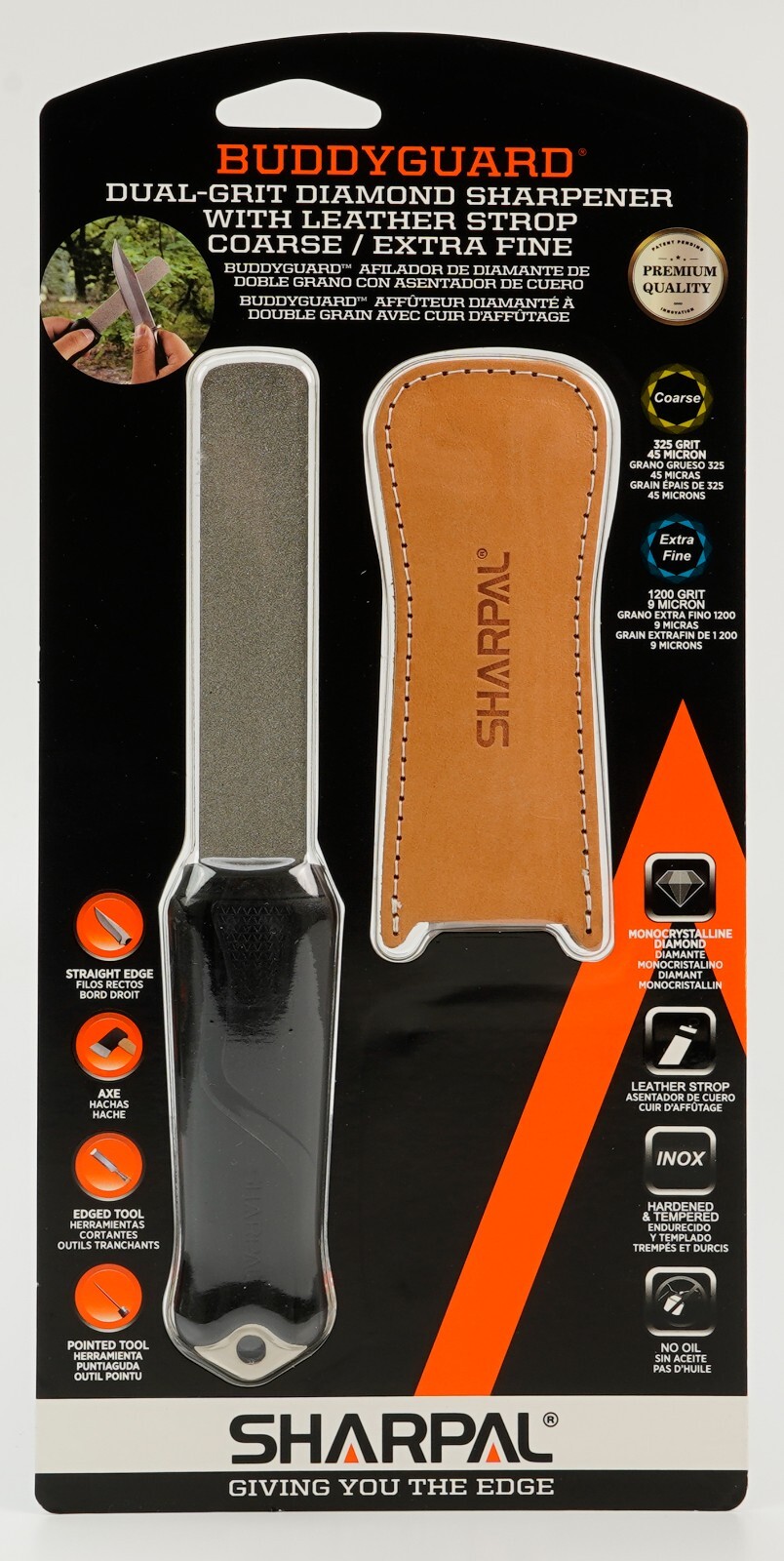 Dual-Grit Diamond Sharpening Stone with Leather Strop, Tool Sharpener for Sharpe