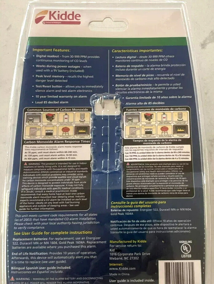 Kidde Firex Plug-in Carbon Monoxide Detector Battery Back-Up Digital Display NEW
