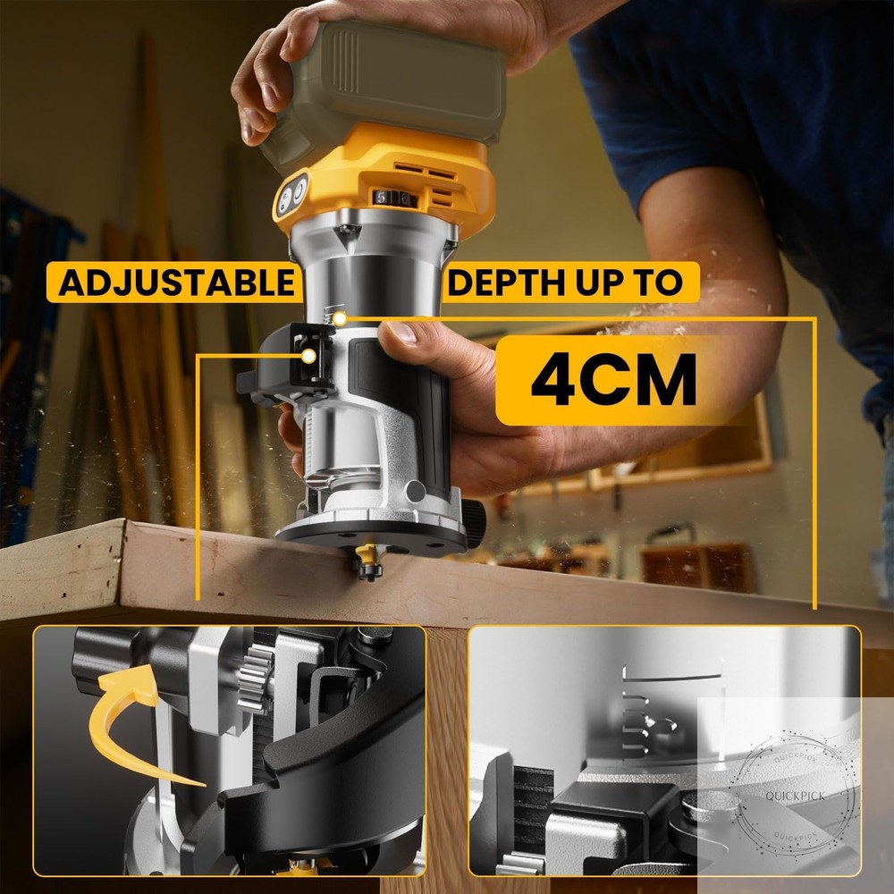 Cordless Compact Router Compatible with DeWalt 20V Battery Bare Tool 6 Variable