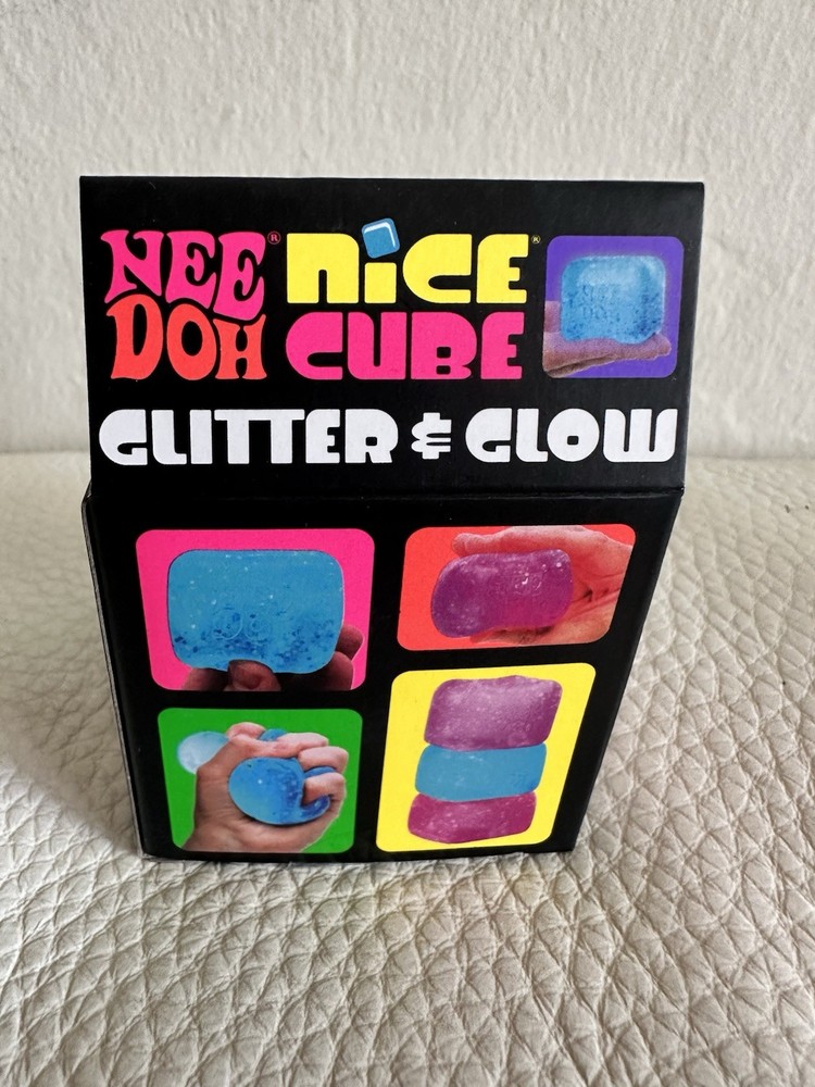 Nee Doh Nice Cube Glitter & Glow Super Solid Squeeze Blue Viral Toy