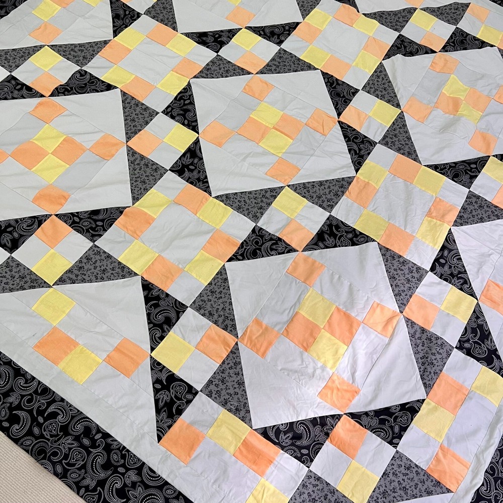 Jacob's Ladder Handmade Machine Pieced Cotton Queen Patchwork quilt top/topper