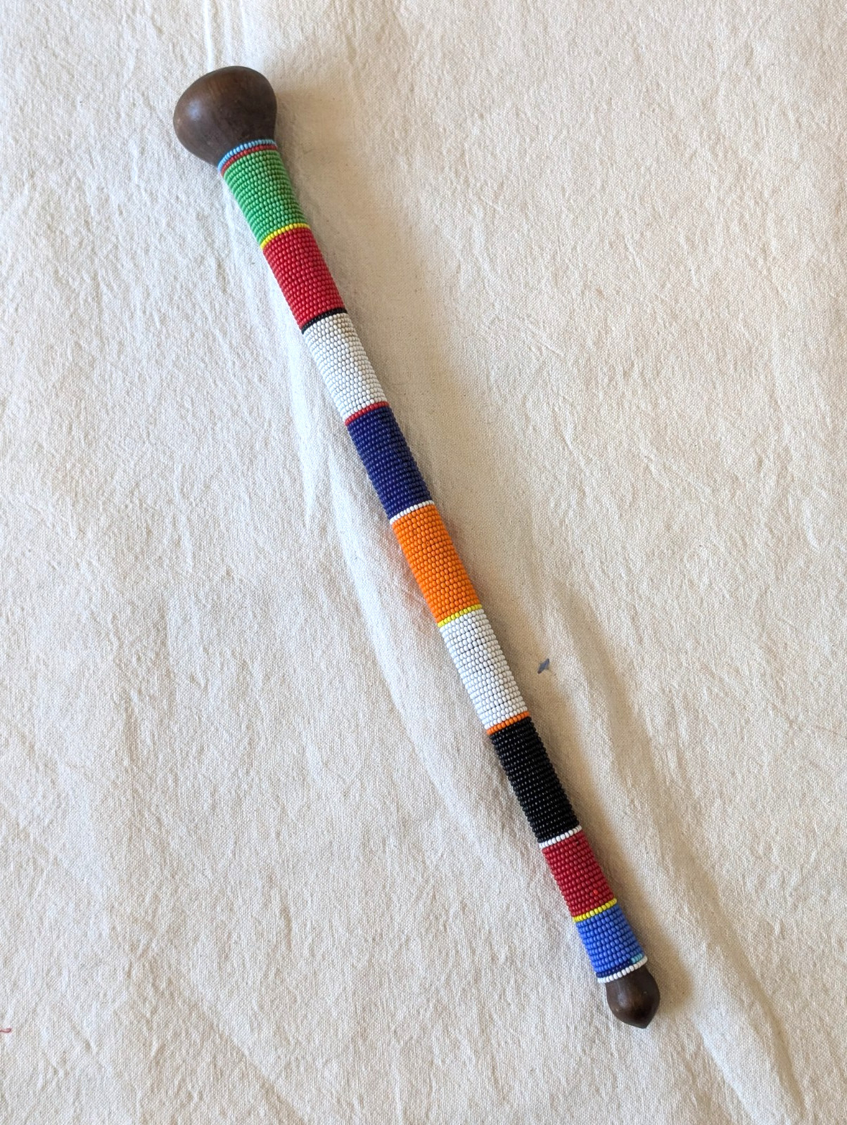 African Maasai Rungu Traditional Beaded Handmade 17" Talking Stick Mahogany