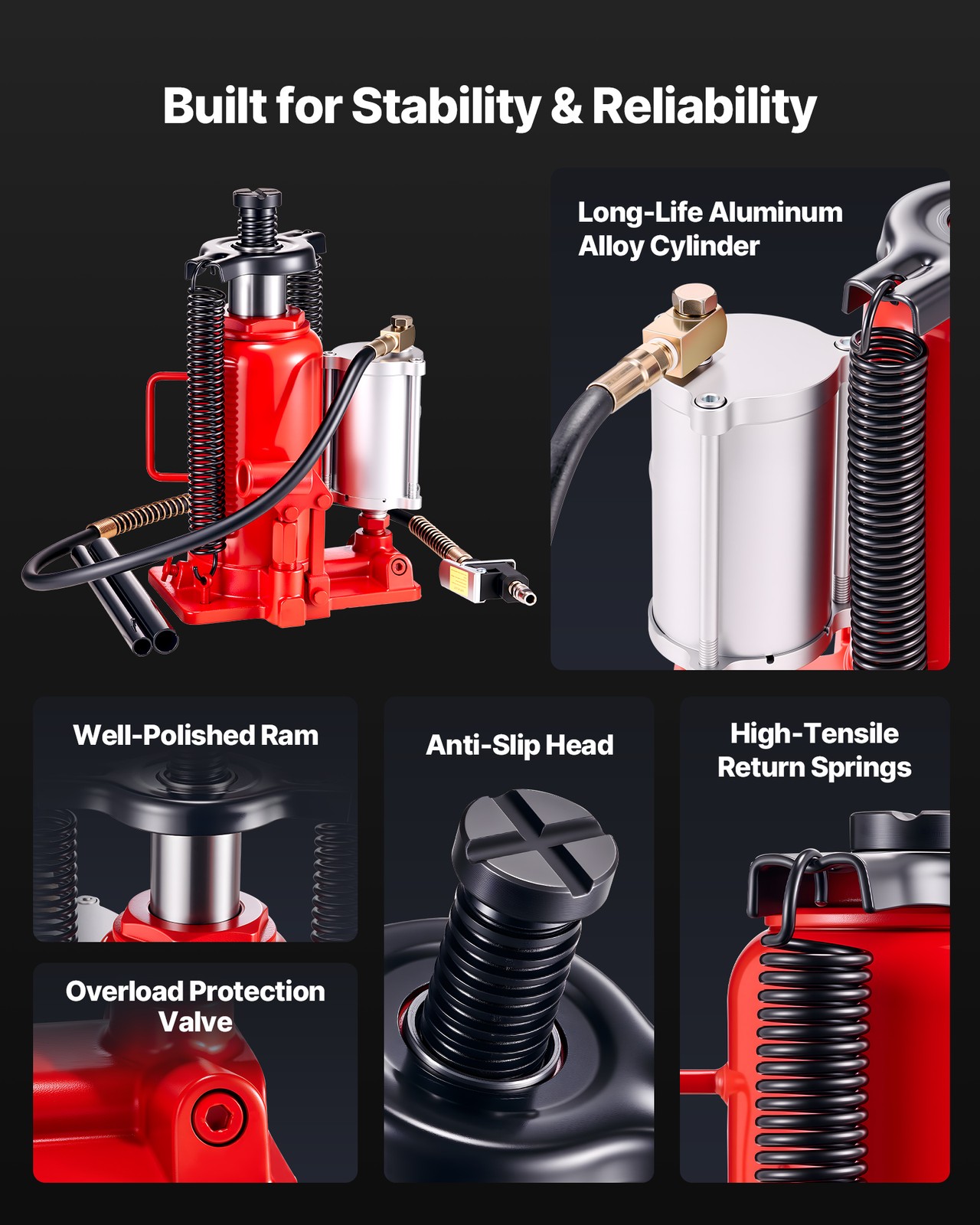 VEVOR Air Hydraulic Bottle Jack High Lift Jack 20 Ton (44092 lbs) Car Repair Red