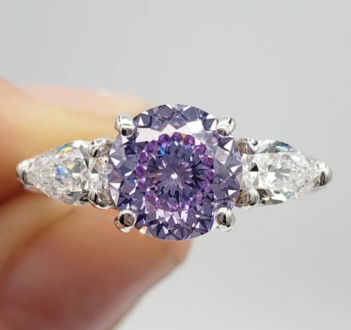 5.00 Ct Certified Round Shape Natural Purple Diamond Ring VVS1 White Gold Finish