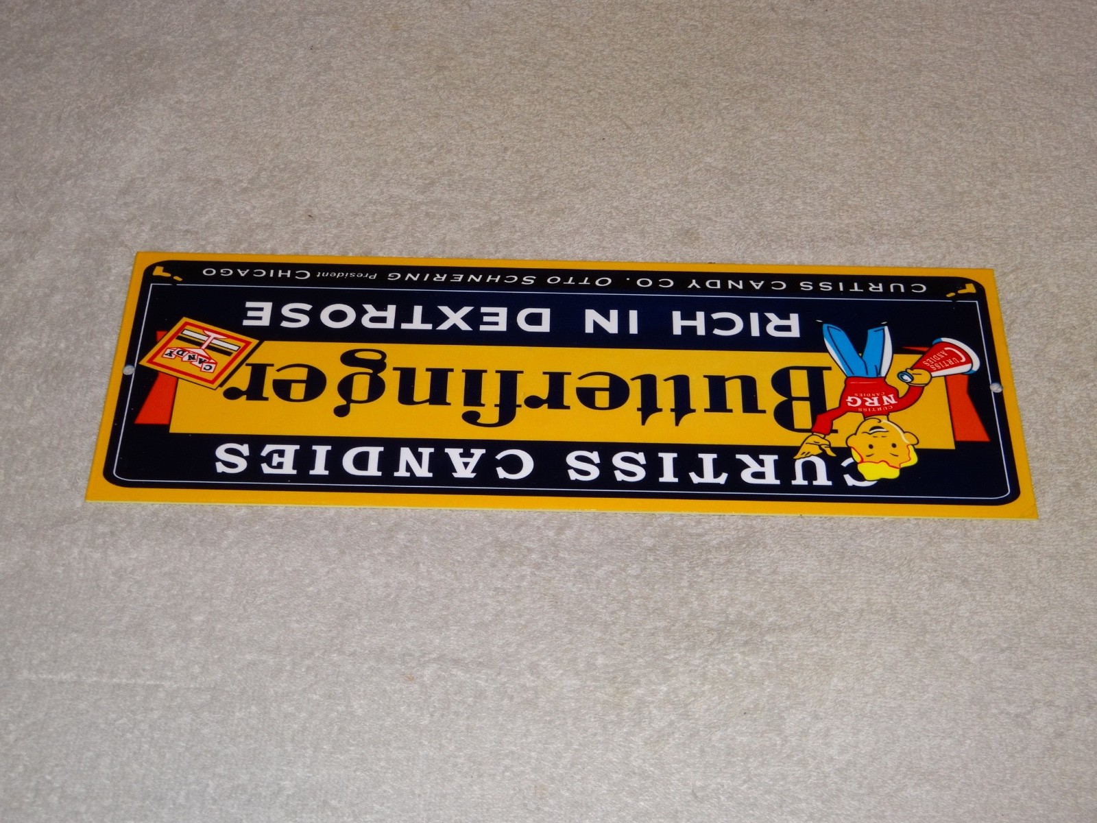 VINTAGE CURTISS CANDIES BUTTERFINGER 15" METAL CHICAGO CHOCOLATE CANDY BAR SIGN!