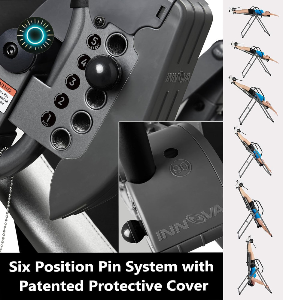 Innova Inversion Table with Adjustable Headrest Reversible Ankle Holders 300 lb