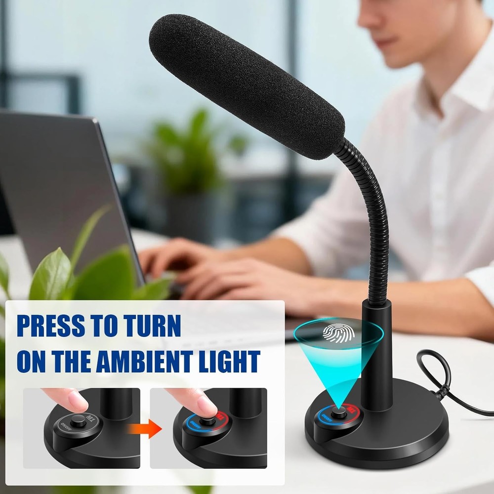 USB Computer Microphone with RGB Breathing Light — 1.5m Cable, Plug & Play Des