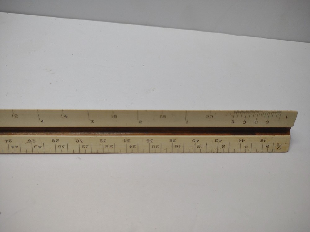 2 Vintage Triangle wood 12" rulers for drafting, architecture, engineering