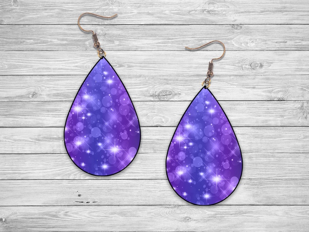 Purple Glitter Sparkling Teardrop Earrings