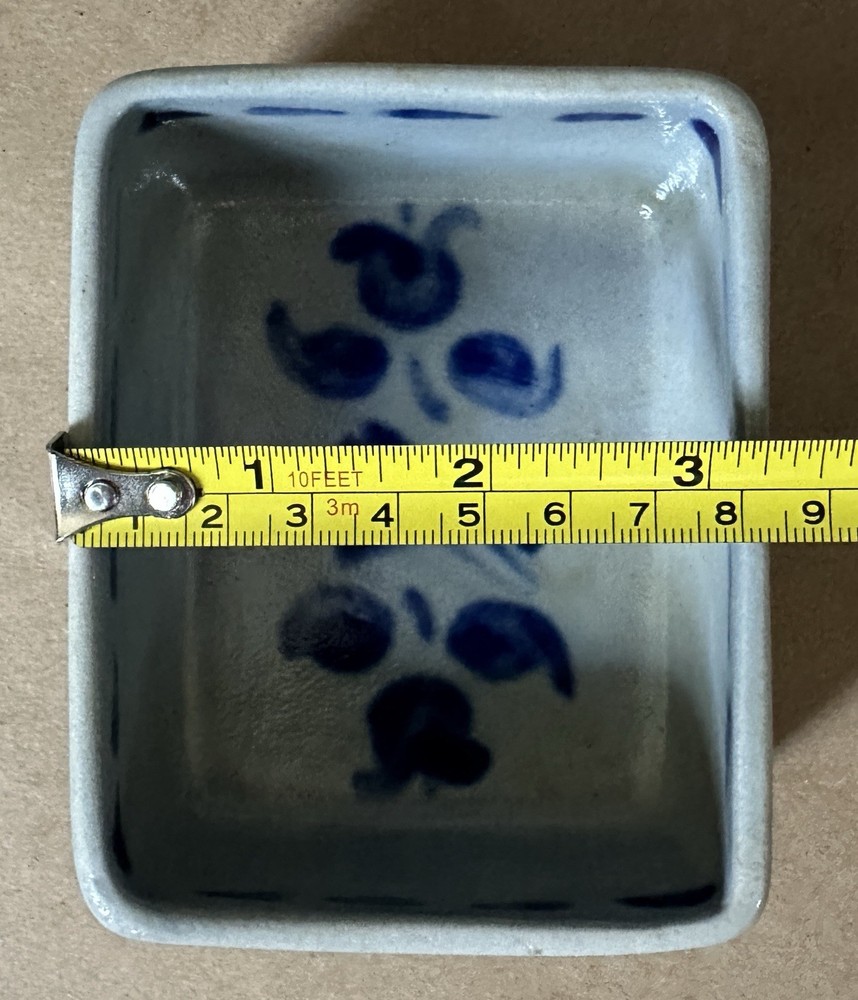 Salt-Glazed Pottery Cobalt Blue Accents Chamberstick Rectangular Dish