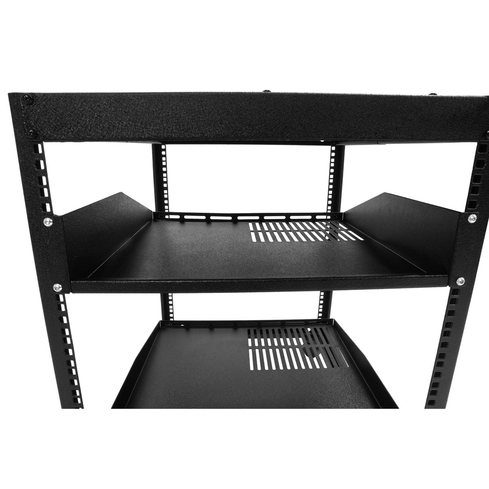 Black 12U Open Frame Network Rack Wall Mounted Server Rack 4 Post with Shelves