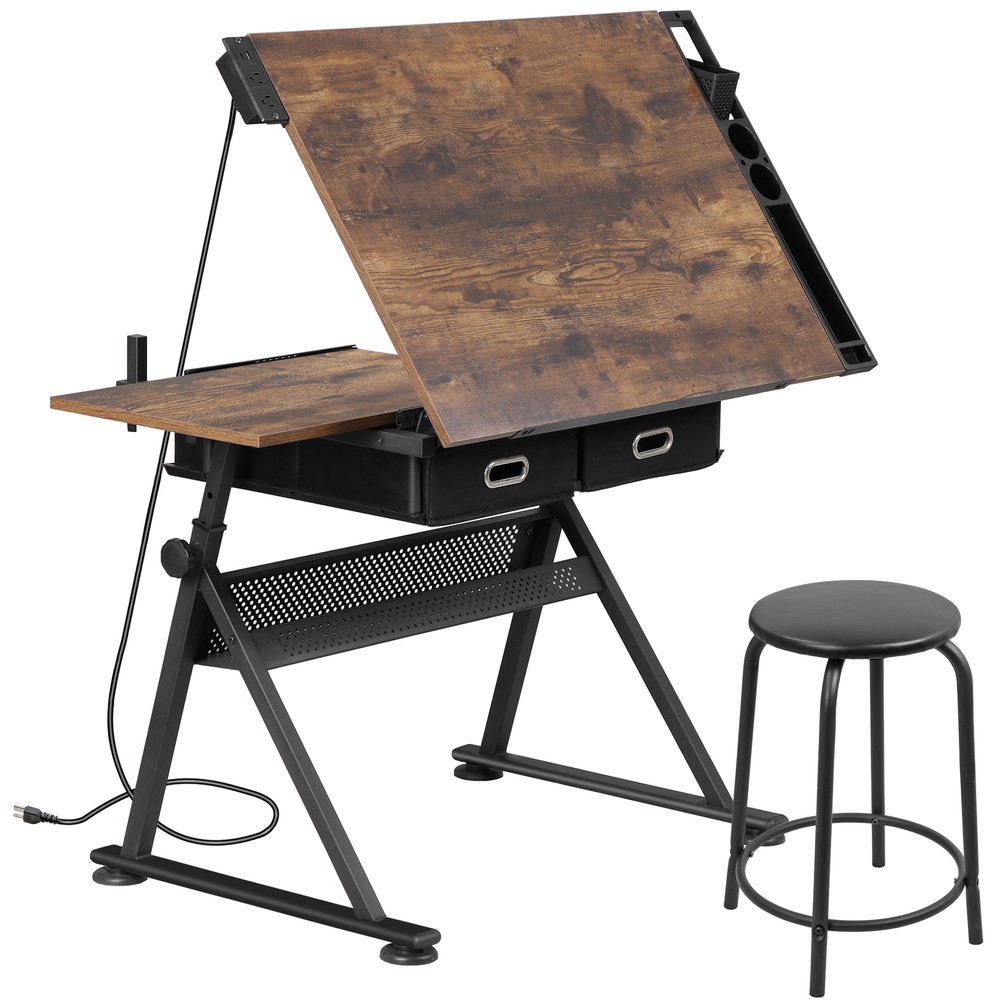 Adjustable Drafting Table for Artists - Drawing Table with Drawers & Outlet