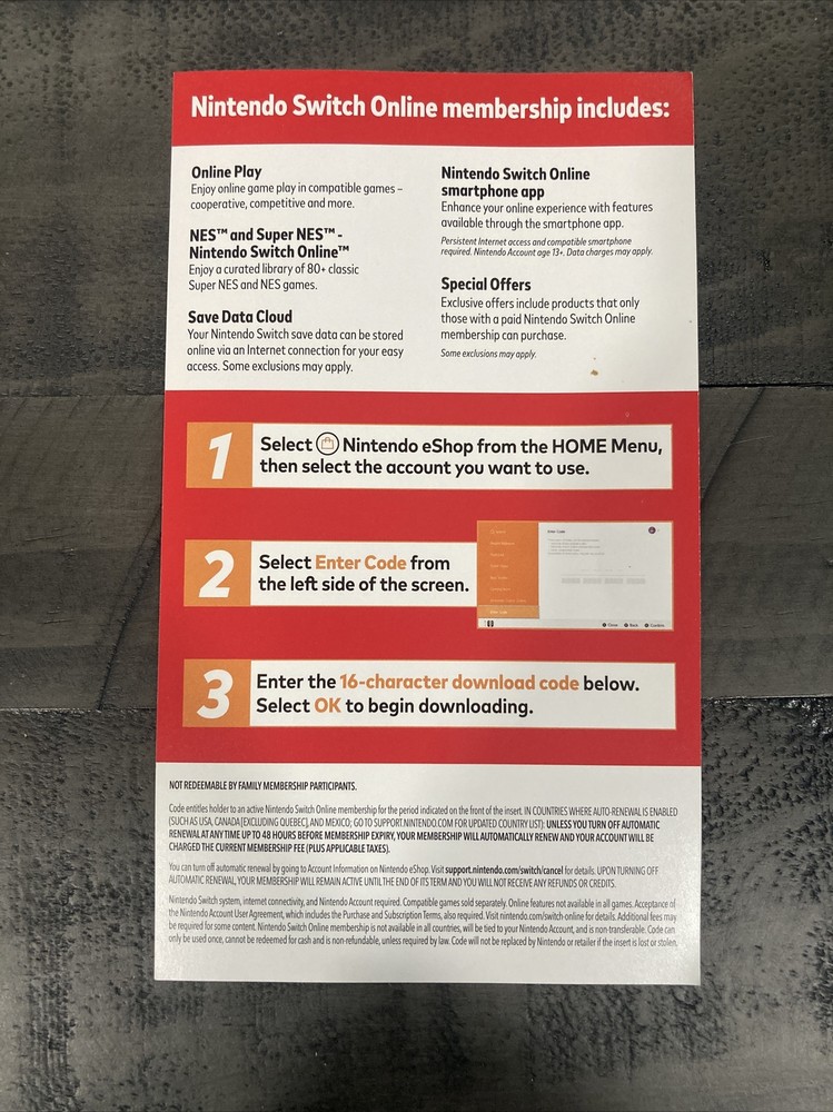 Nintendo Switch Online | 3 Month Membership code - Overnight Delivery!