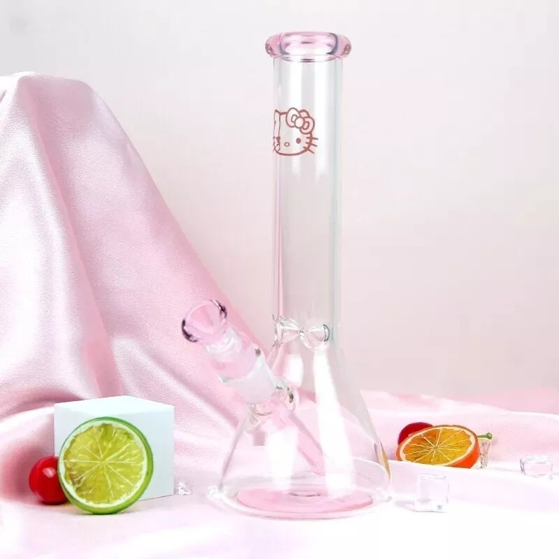 Pink 10'' Kitty Glass Bong Beaker Hookah Smoking Water Pipe w/Accessories USA
