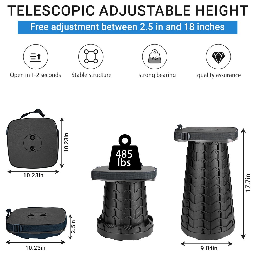 Upgraded Square Folding Stool, Max Load Capacity 485lbs, Portable Collapsible...