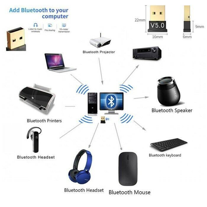 TV PC Laptop USB Bluetooth 5.0 Earbud Speaker Printer Adapter Dongle Receiver 2P