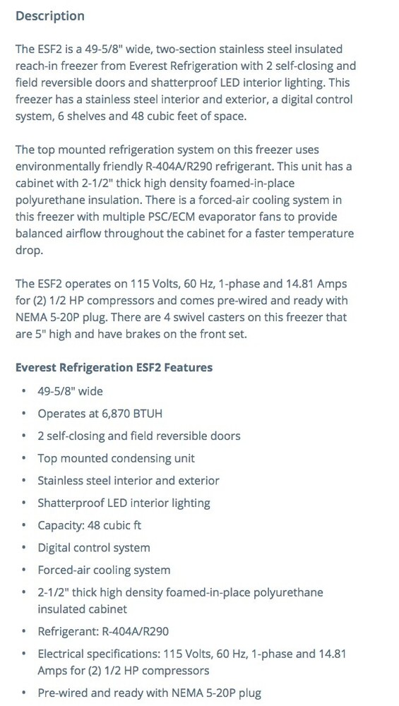 Everest ESF2 Reach-In Freezer