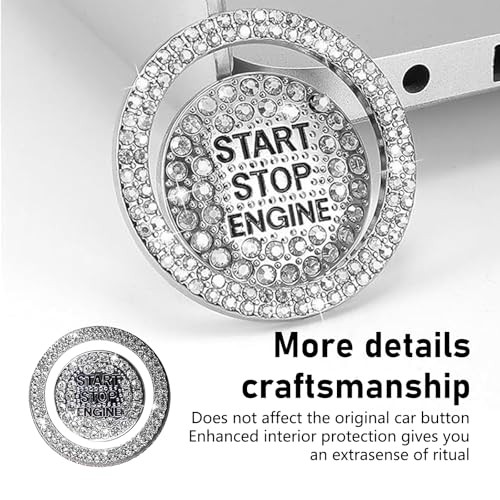 2 PCS Bling Push Start Button Cover Stickers, Crystal Engine Start Stop