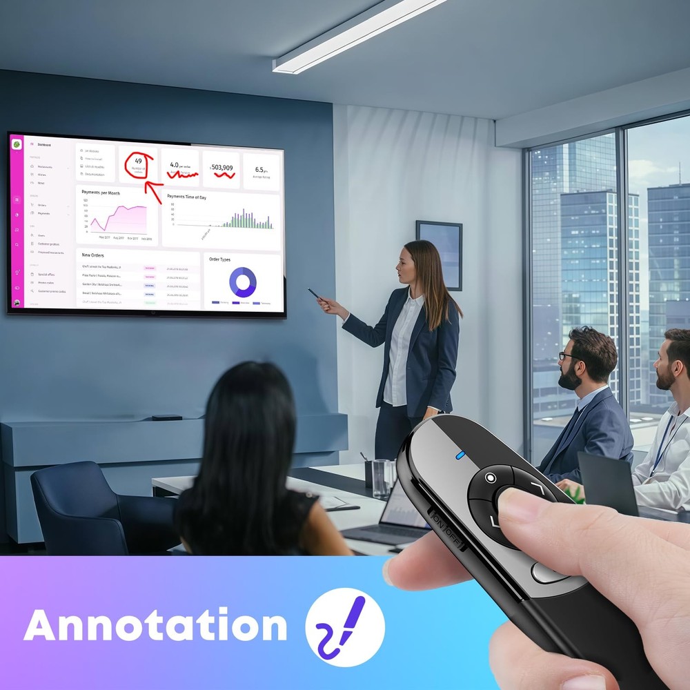 2 in 1 Type C USB Presentation Clicker with Physical and Digital Function, RF...