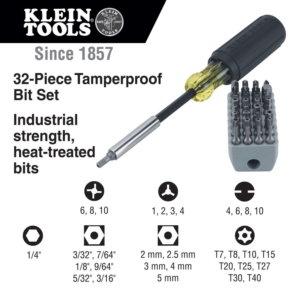 KLEIN TOOLS 32510 Magnetic Screwdriver with 32 Tamperproof Bits
