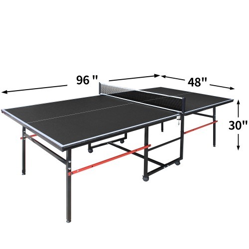 8ft Black Mid-Size Table Tennis Table Foldable & Portable Ping Pong Table Set
