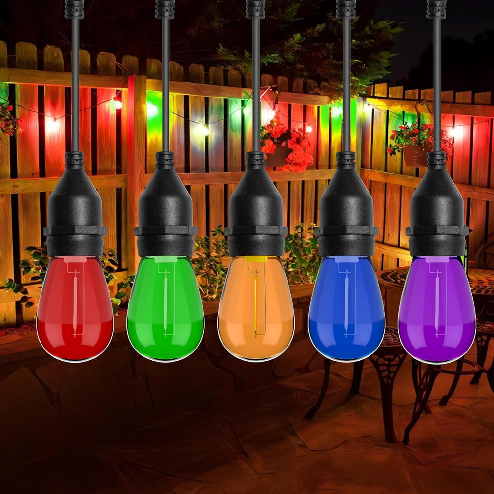 S14 Colored LED String Light Bulbs, 15 Pack 1 Watt Plastic Shatterproof LED Repl