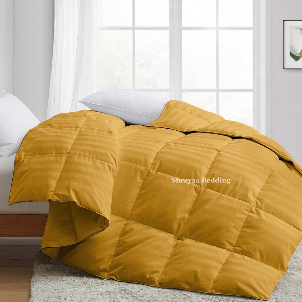 Branded Down Alternative Comforter Egyptian Cotton Gold Striped US Sizes