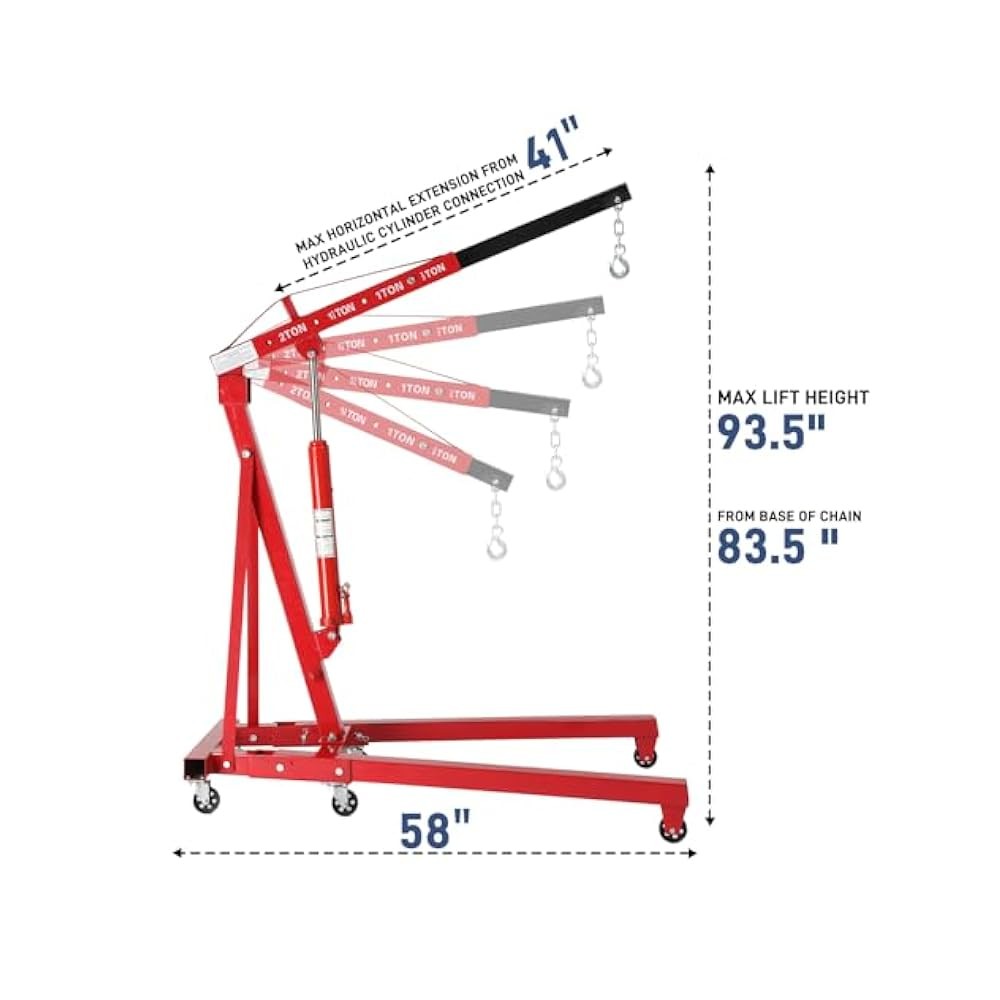 2 Ton Engine Hoist with 4 Load Settings, Foldable Design for Easy Storage
