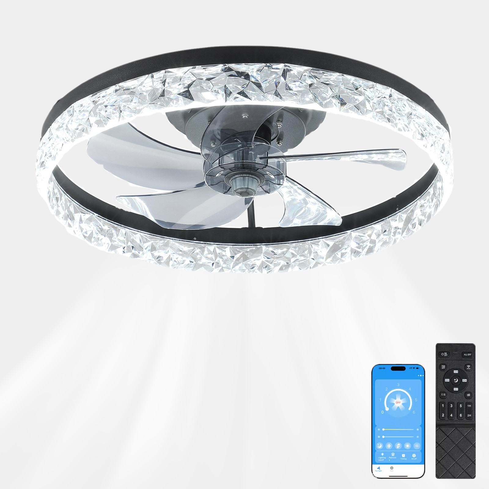 Arlgsite 20" Flush Mount LED Ceiling Fan With Lights Remote & APP Control kit