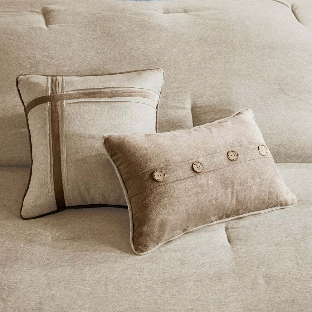 Neutral Beige Tan Microsuede Earth Tone 7pc Comforter Set Queen Cal King Bedding