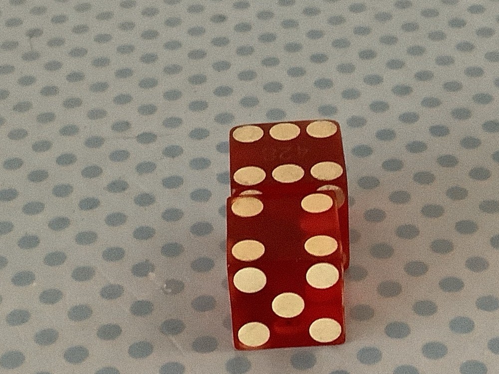 Vintage precision engraved dice, translucent red, sharp-edge, serial numbered