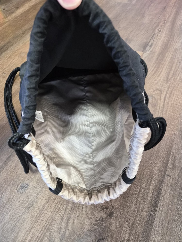 adidas Drawstring Gym Bag Black White Polyester Zip Adjustable Strap 3 Pockets