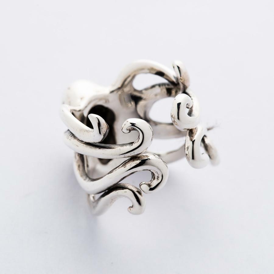 Red Eyes Sterling Silver Octopus Ring