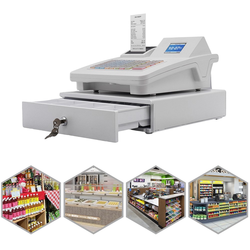 Electronic POS Cash Register System with Dual Display for Retail Shops