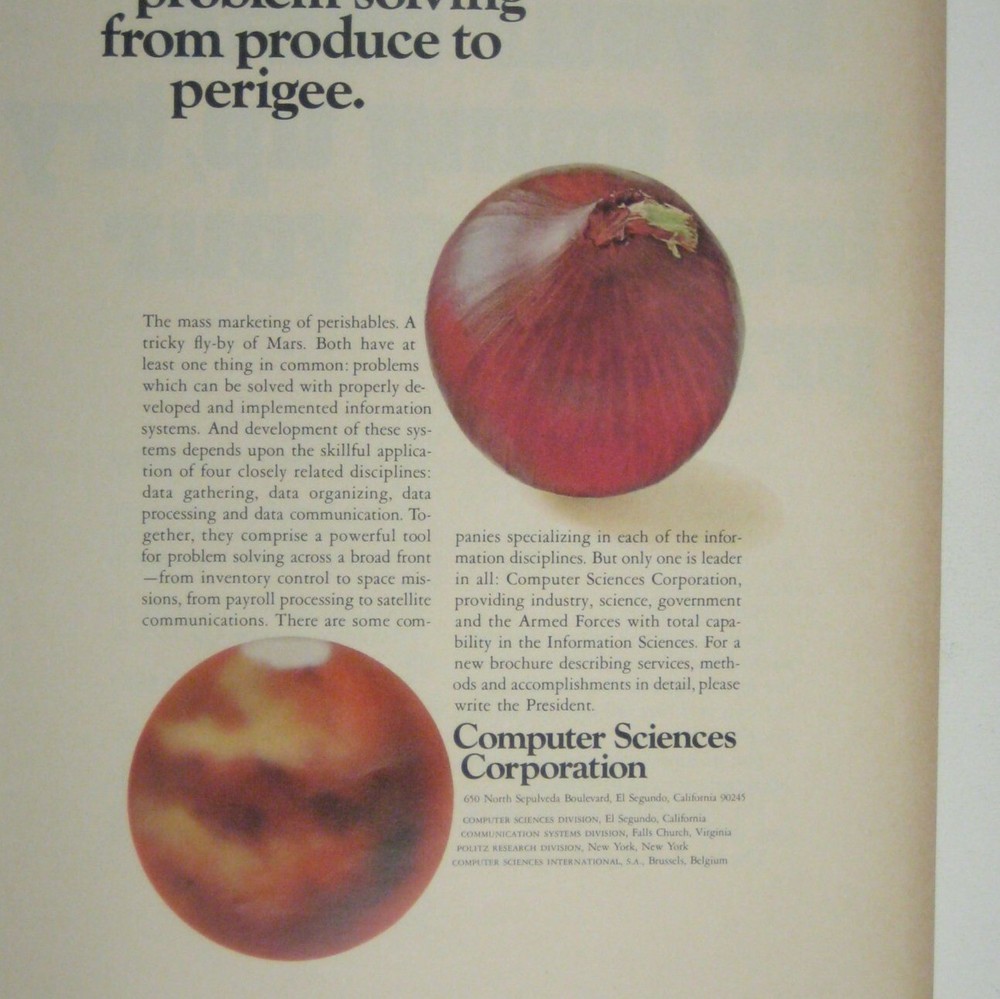 Travel to Mars Computer Sciences Corporation Problem Solving Print Ad 1967