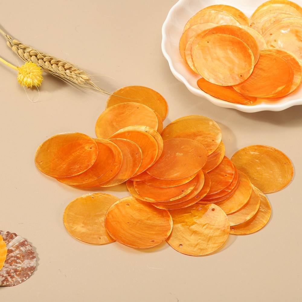 20Pcs Capiz Shells 2" Round Natural Shells with 2 Holes, Orange