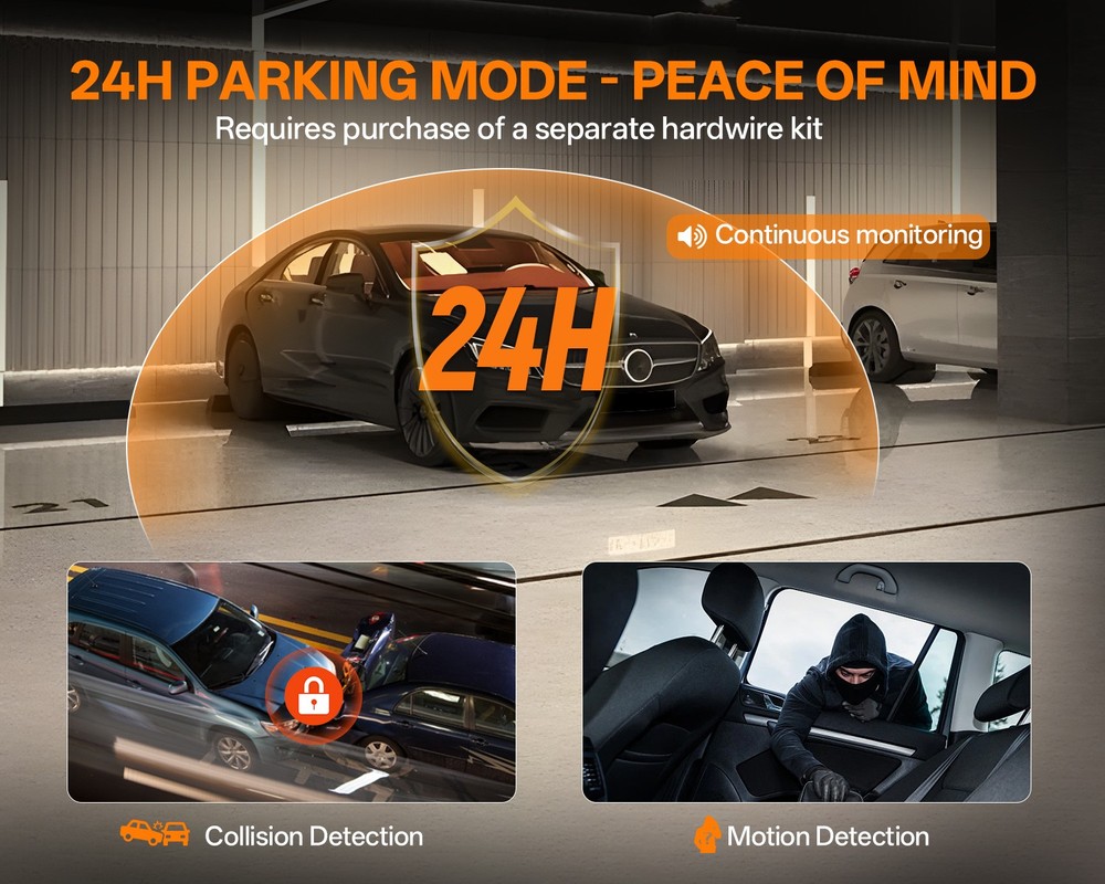 360° Front Rear Inside Dash Cam Loop Recording G-Sensor Dashcam 3.18” IPS Screen