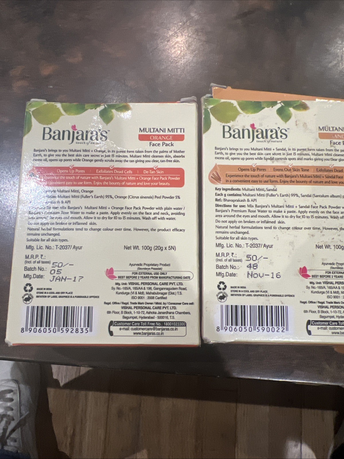 Lot Of Two 4 Packs Of Banjaras Multani Mitti Face Pack Sandle And Orange