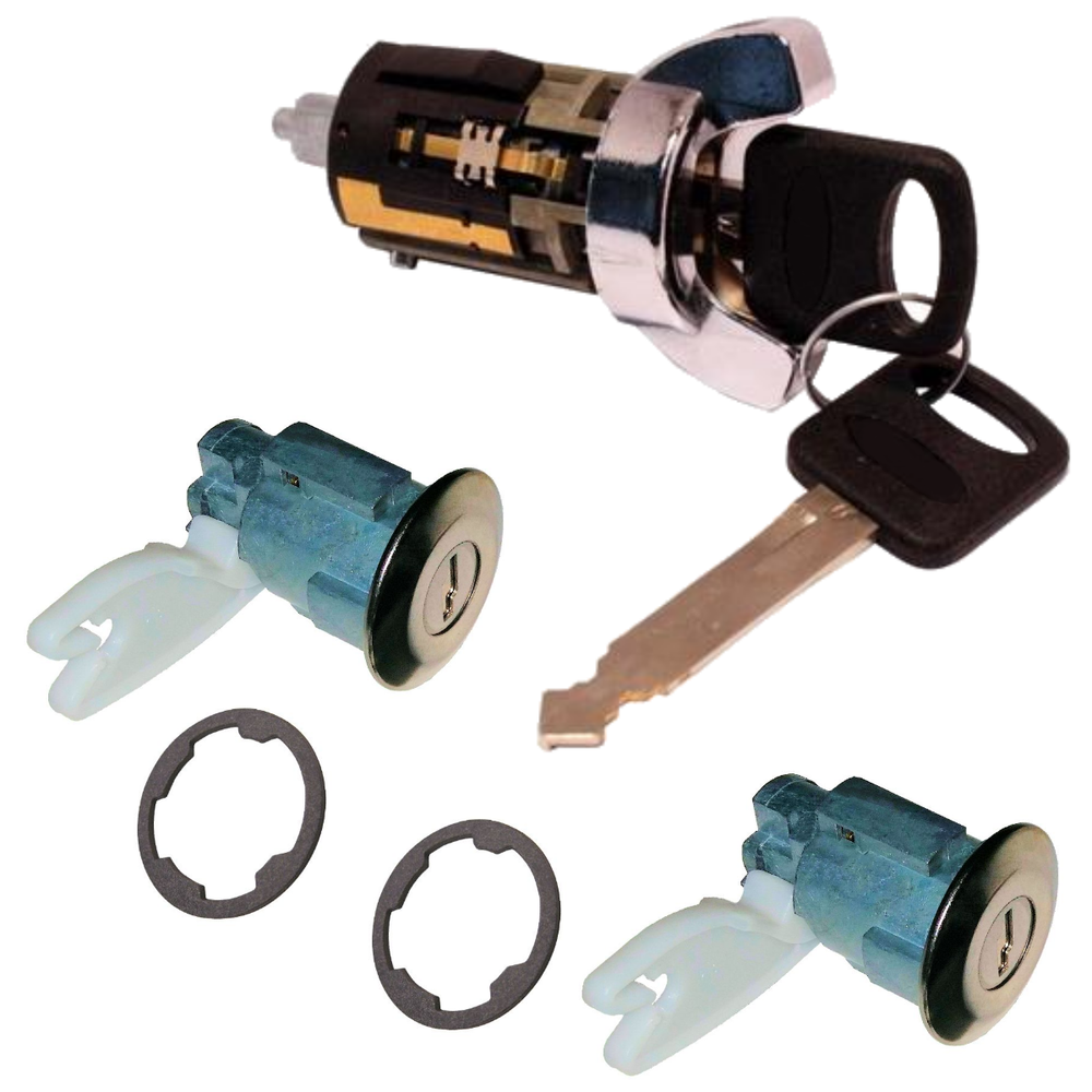 Ford Ignition Key Switch Lock Cylinder & Door Pair Chrome Tumbler Set 2 Keys