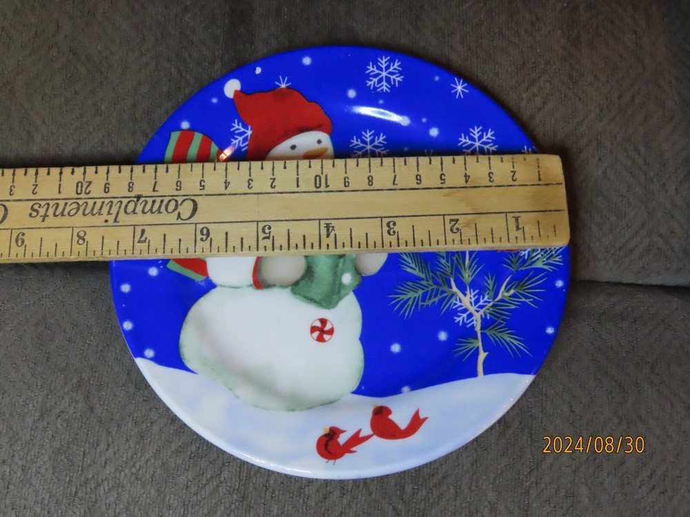 Set (6) Studio 33 7 Inch Snowman Dessert Plates and Mugs - 3 Diff Patterns