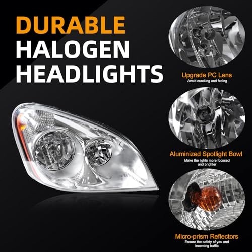 Chrome Headlights for 2008-2017 Freightliner Cascadia - Left Driver Side, Amber