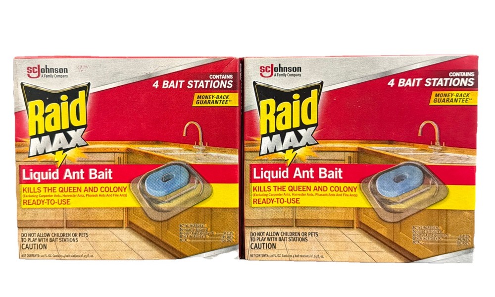 8 Raid Max Liquid Ant Bait Stations Kills Queen & Colony (2 Boxes x 4ct)