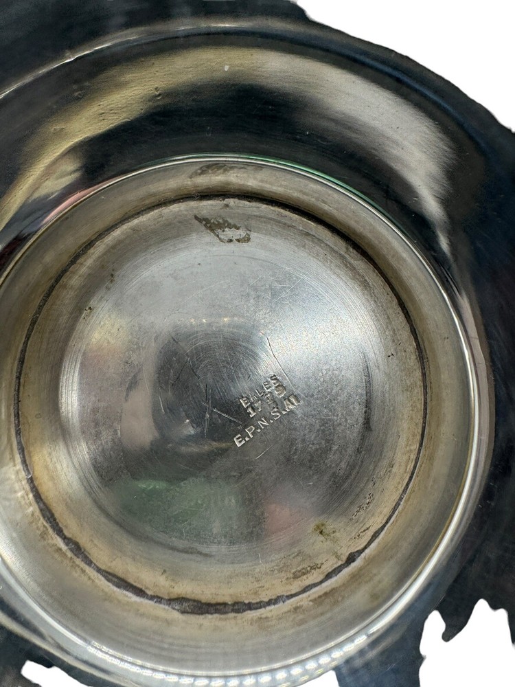 Vintage Eales 1779 Footed Silver Ice Bucket With Handle Etched Floral Pattern