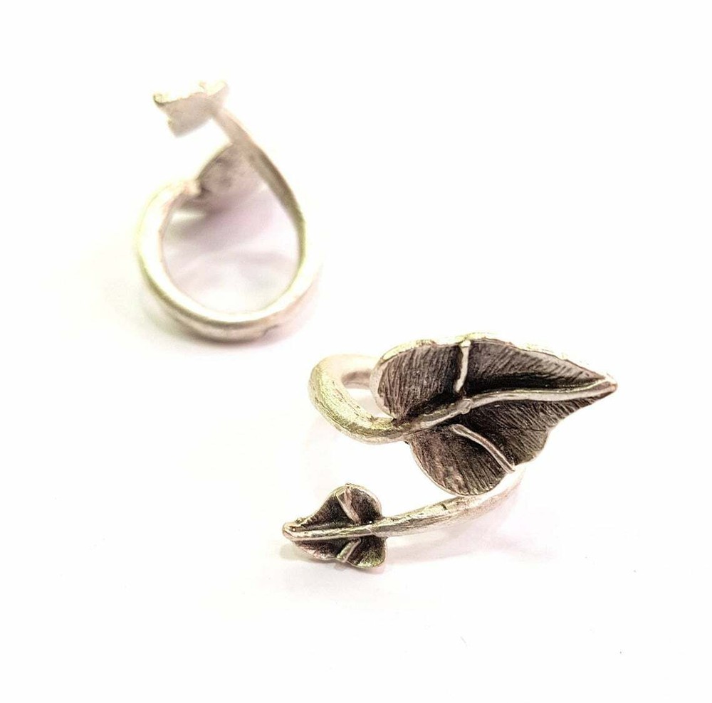 Leaf Flower Ring Blank Base Bezel Setting Antique Silver Brass Adjustable G11836