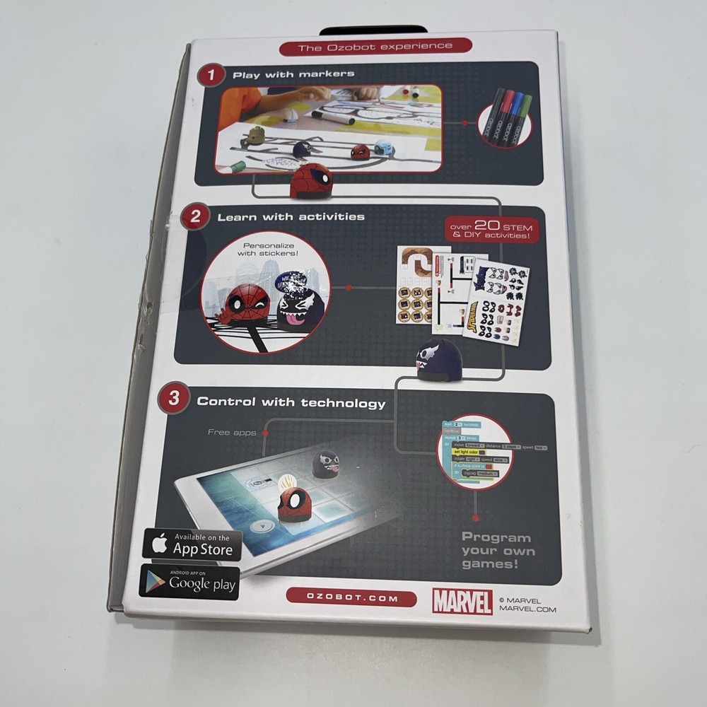 OZOBOT Bit Marvel Spider-Man & Venom Skins Robotics Starter Pack -Pre-Owned