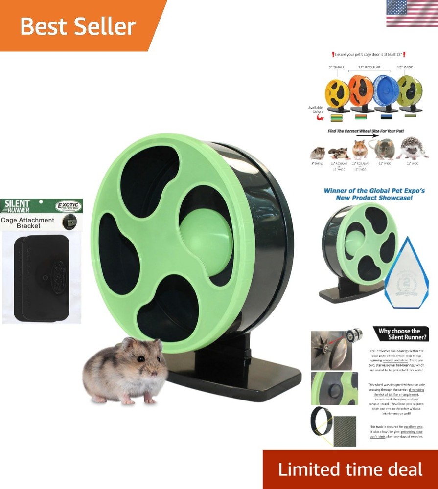 Whisper-Silent 9" Hamster Exercise Wheel + Adjustable Stand & Cage Attachment