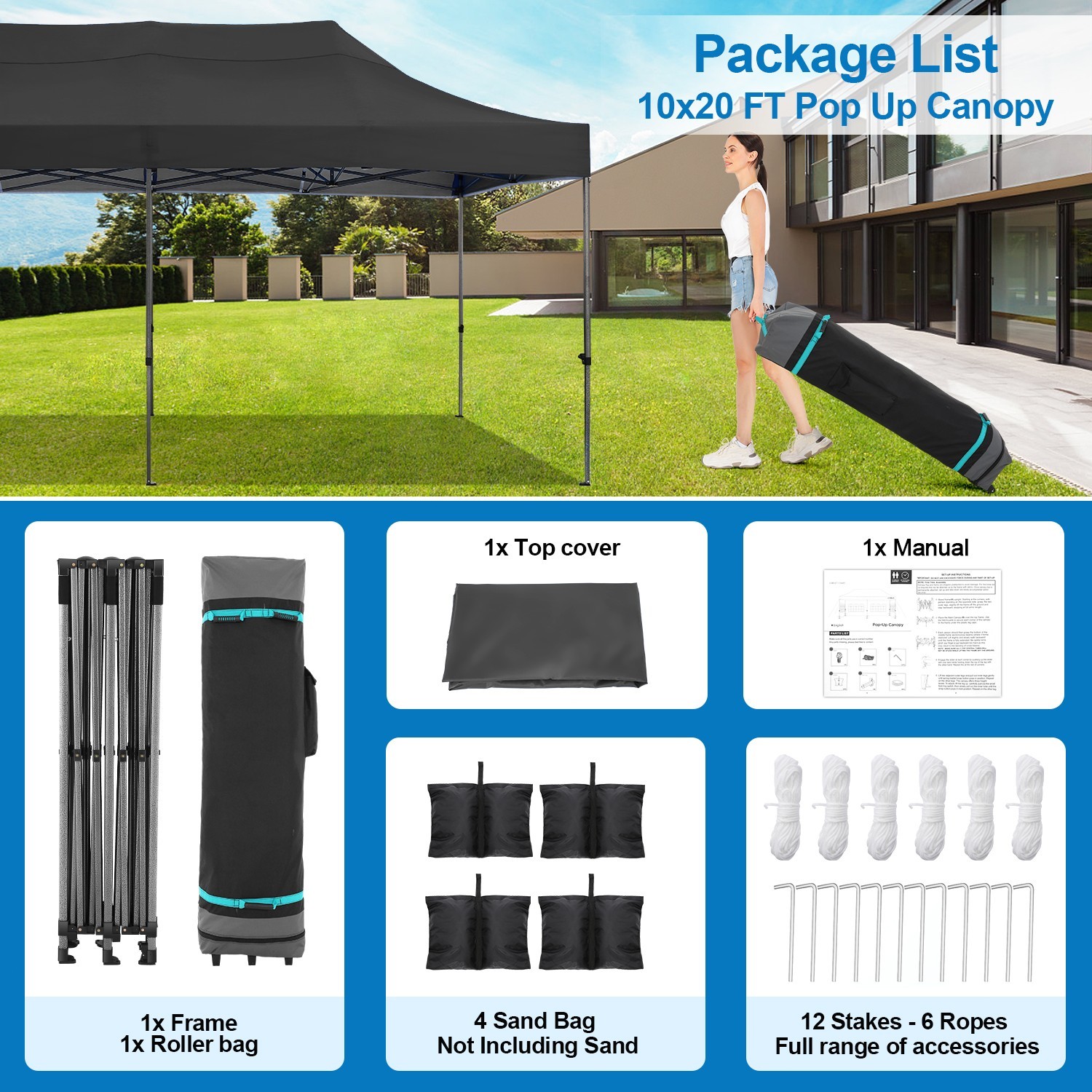 10x20ft Heavy Duty Pop up Canopy Tent Waterproof Outdoor Wedding Party Gazebo